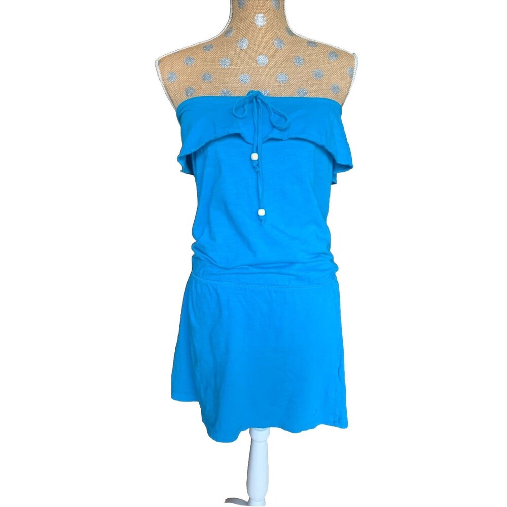 Vtg Aerie Blue Ruffled Halter Dress, Women’s Swim Coverup S Pull On Beach Pool